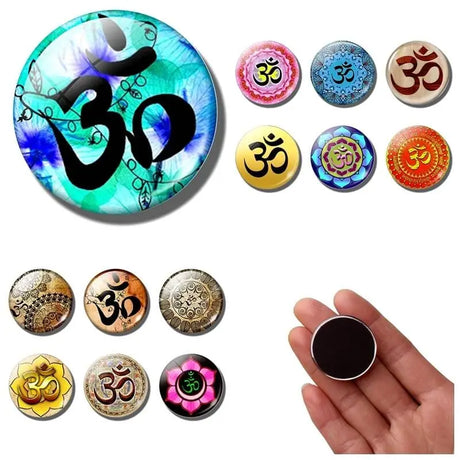 Colorful Om symbol Boho refrigerator magnets with artistic designs and styles