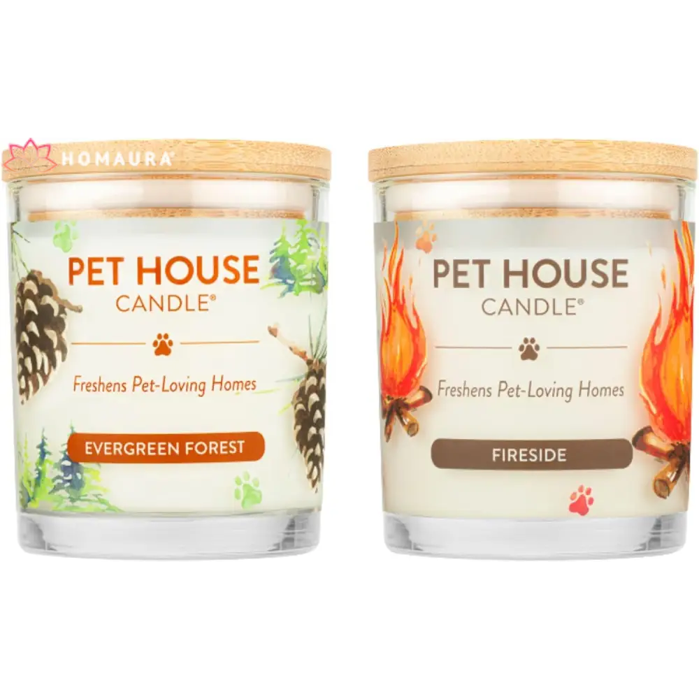 Two Pet House Eco-Friendly Soy Candles: Evergreen Forest and Fireside, odor eliminators house