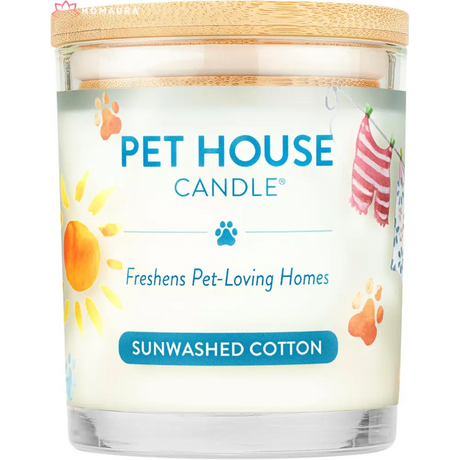 Pet House Sunwashed Cotton Eco-Friendly Soy Candle with wooden lid for odor control