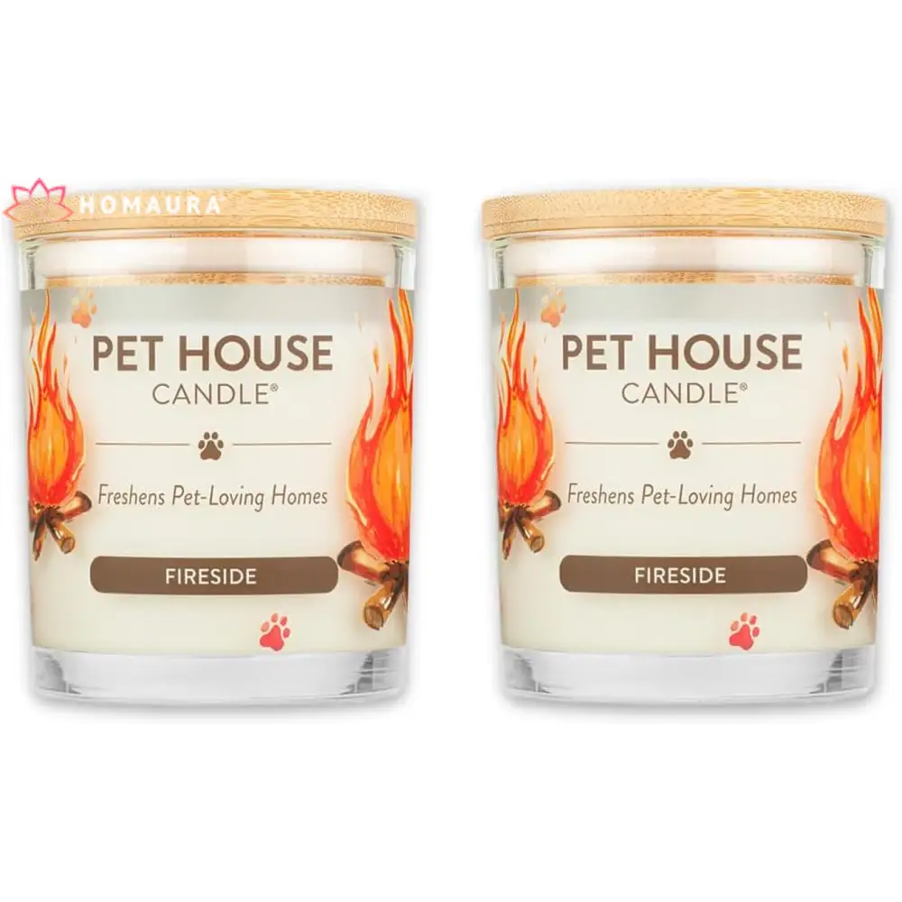 Two Pet House Fireside Eco-Friendly Soy Candles for pet odor eliminators in glass jars