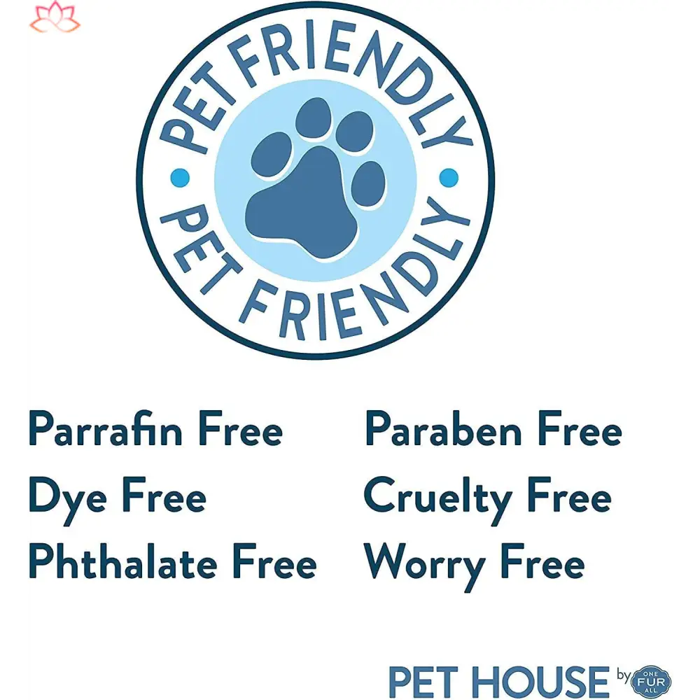 Blue circular logo with paw print design for eco-friendly soy candles and pet odor eliminators