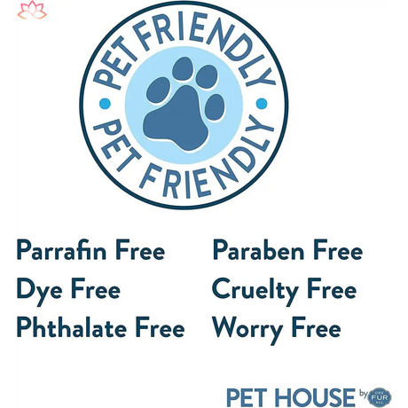 Blue circular logo with paw print design for eco-friendly soy candles and pet odor eliminators