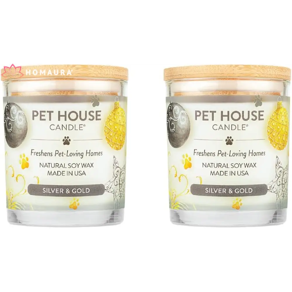 Pet House Sunwashed Cotton Eco-Friendly Soy Candles for Odor Control in Silver & Gold