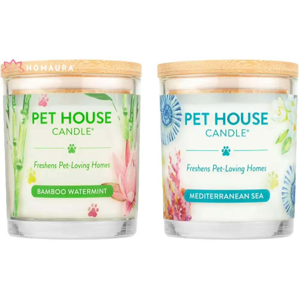 Pet House Eco-Friendly Soy Candles for Odor Control in Bamboo Watermint and Mediterranean Sea