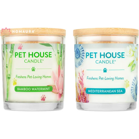 Pet House Eco-Friendly Soy Candles for Odor Control in Bamboo Watermint and Mediterranean Sea