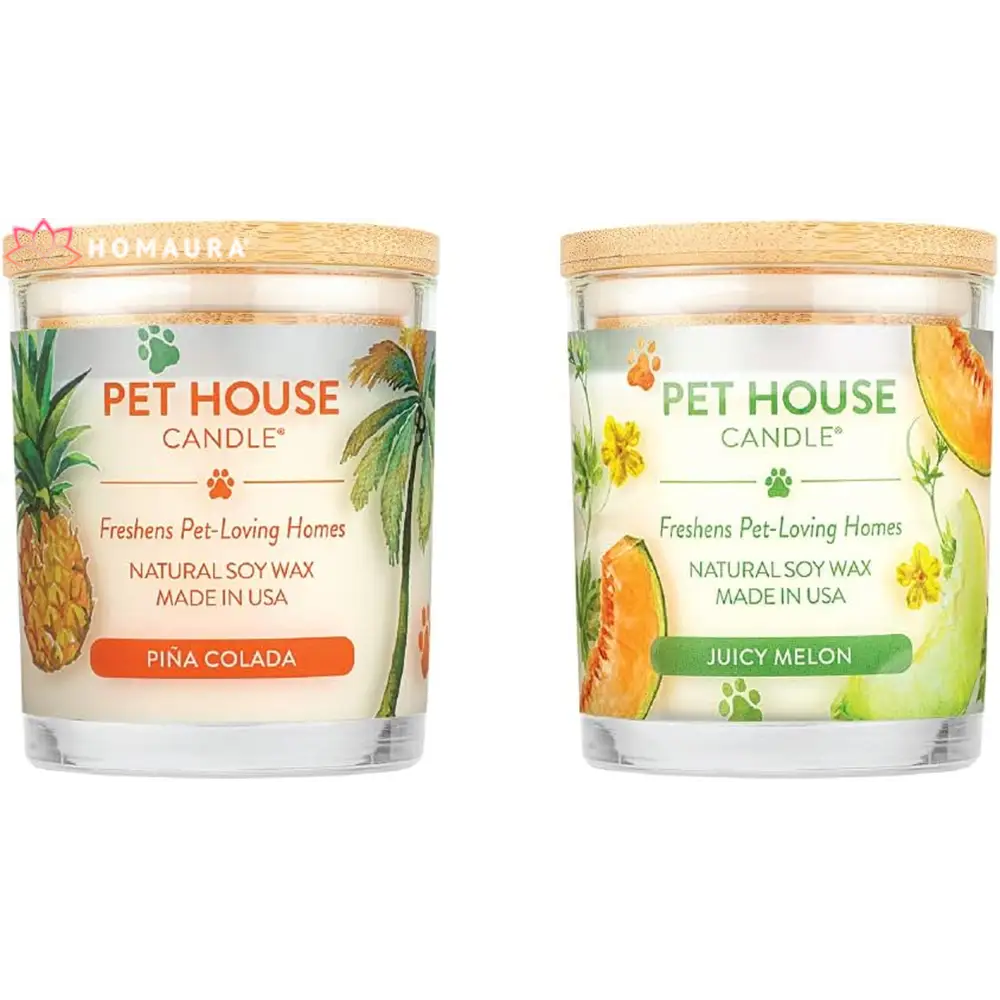 Two Pet House Eco-Friendly Soy Candles in Pina Colada and Juicy Melon scents