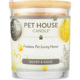 Pet House Silver & Gold scented eco-friendly soy candle as a pet odor eliminator