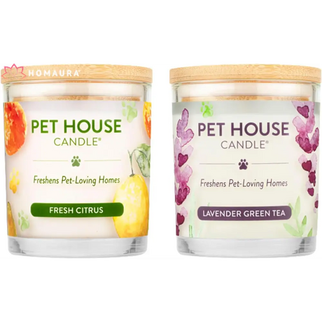 Two Pet House Eco-Friendly Soy Candles for Odor Control in Fresh Citrus and Lavender scents