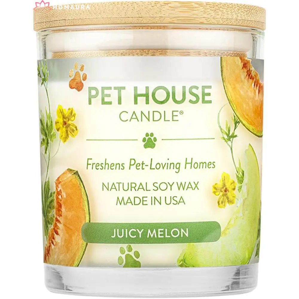 Pet House Eco-Friendly Soy Candle in Juicy Melon scent for effective pet odor eliminators