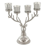 Silver Reindeer Candle Holder with four glass votive holders mounted on antlers