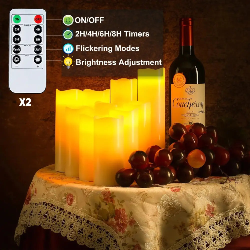 Remote Control Flameless LED Pillar Candles Set with adjustable brightness settings