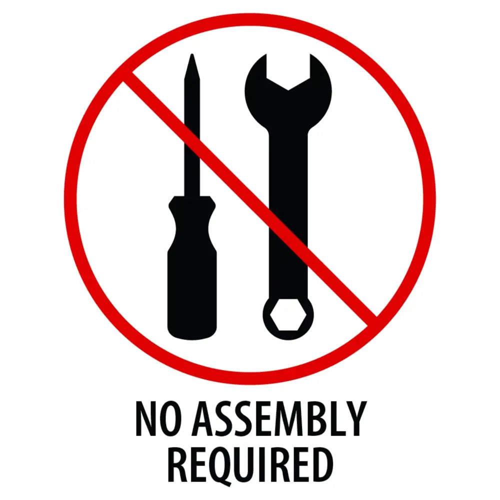 No assembly required warning sign with crossed-out tools for Rustic Round Coffee Table