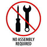 No assembly required warning sign with crossed-out tools for Rustic Round Coffee Table