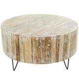 Rustic Round Coffee Table with Natural Wood Top and Hairpin Metal Legs