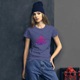 Purple Short Sleeve Lotus Om T-shirt for Women made of combed ringspun cotton