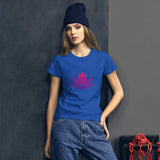 Royal blue Short Sleeve Lotus Om T-shirt for Women in combed ringspun cotton with pink lotus