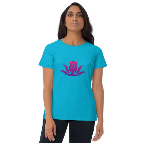 Turquoise Short Sleeve Lotus Om T-shirt for Women in combed ringspun cotton design