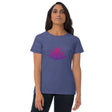 Blue Short Sleeve Lotus Om T-shirt for Women in combed ringspun cotton with pink design