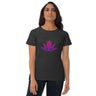 Black Short Sleeve Lotus Om T-shirt for Women in combed ringspun cotton with floral design