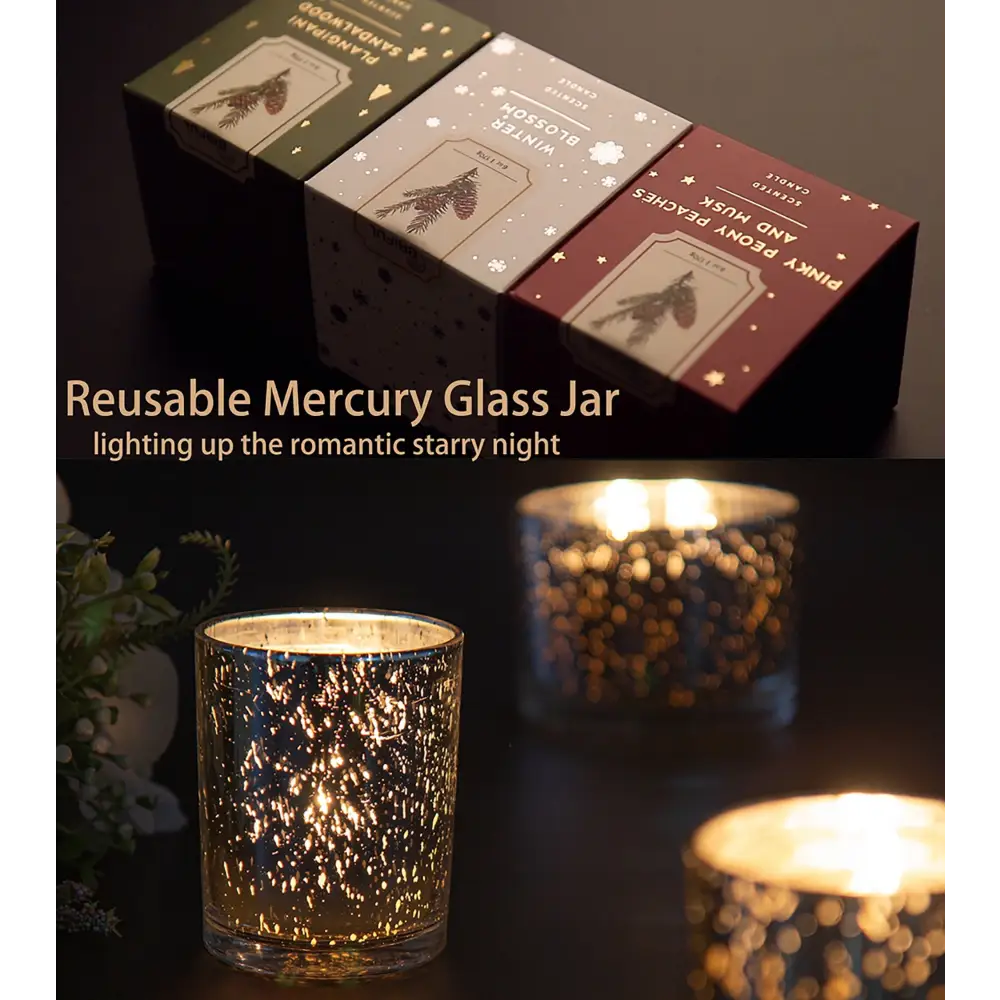 Mercury glass jar with starry effect for Speckled White Scented Soy Candle in Gift Box