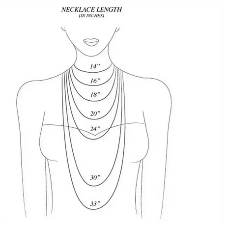 Simple diagram of necklace lengths for Sterling Silver Snake Chain Necklace