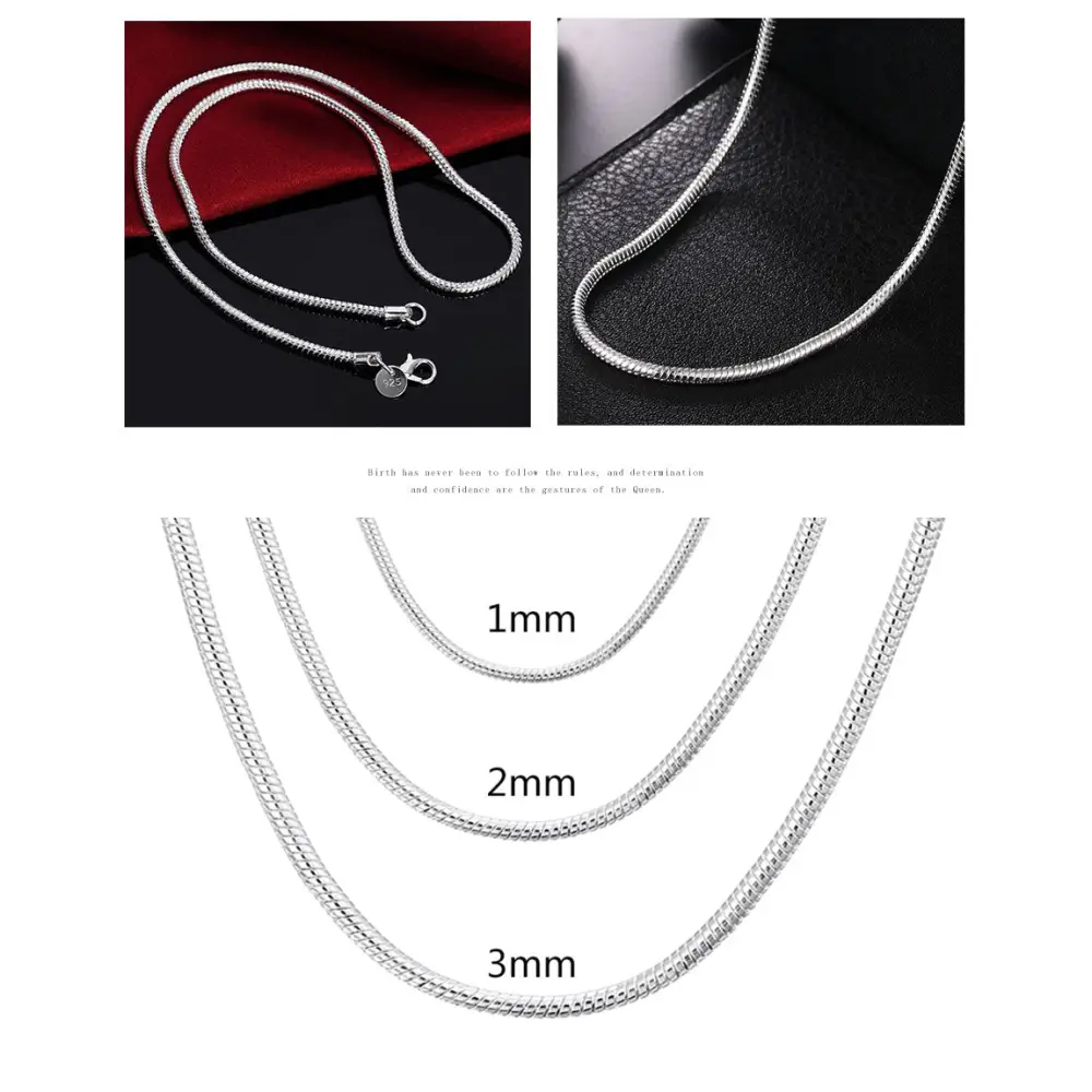 Sterling Silver Snake Chain Necklace Set showcasing various thicknesses of snake chains