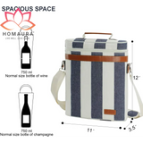 Striped Insulated Wine Tote with Leather Trim and Strap for stylish wine transport