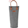 Grey insulated wine tote bag with leather handles and trim for stylish transportation