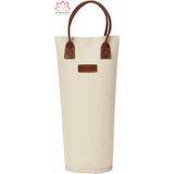 Canvas wine tote with leather trim and strap, perfect insulated wine tote for events