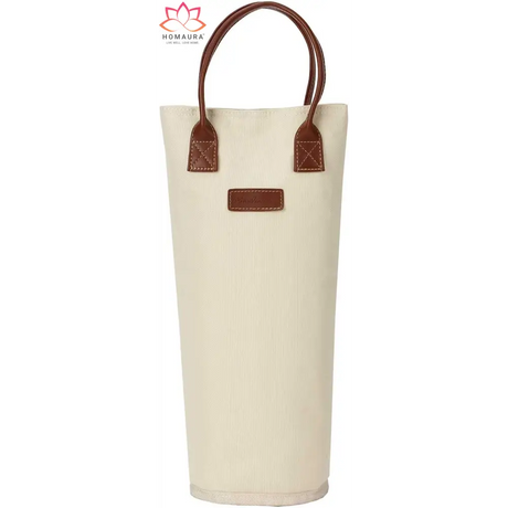 Canvas wine tote with leather trim and strap, perfect insulated wine tote for events