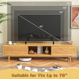 Stylish 63’’ Mid Century Modern Bamboo TV Stand featuring sliding doors and built-in cable hole