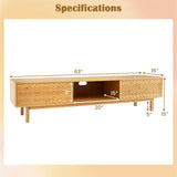 Stylish 63 Mid Century Modern Bamboo TV Stand with diagonal doors and built-in cable hole