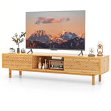 Stylish 63’’ Mid Century Modern Bamboo TV Stand with sliding doors and built-in cable hole