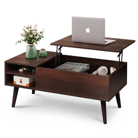 Stylish Aravis Lift Coffee Table with hidden storage and side shelves accentuates decor