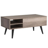 Stylish Aravis Lift Coffee Table in gray wood, features hidden storage and open shelving