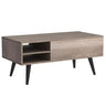 Stylish Aravis Lift Coffee Table in gray wood, features hidden storage and open shelving