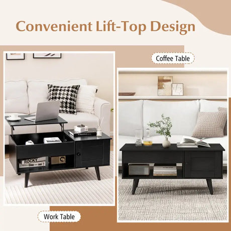 Stylish Black Coffee Table with Hidden Storage Compartment and Mid-Century Modern Legs