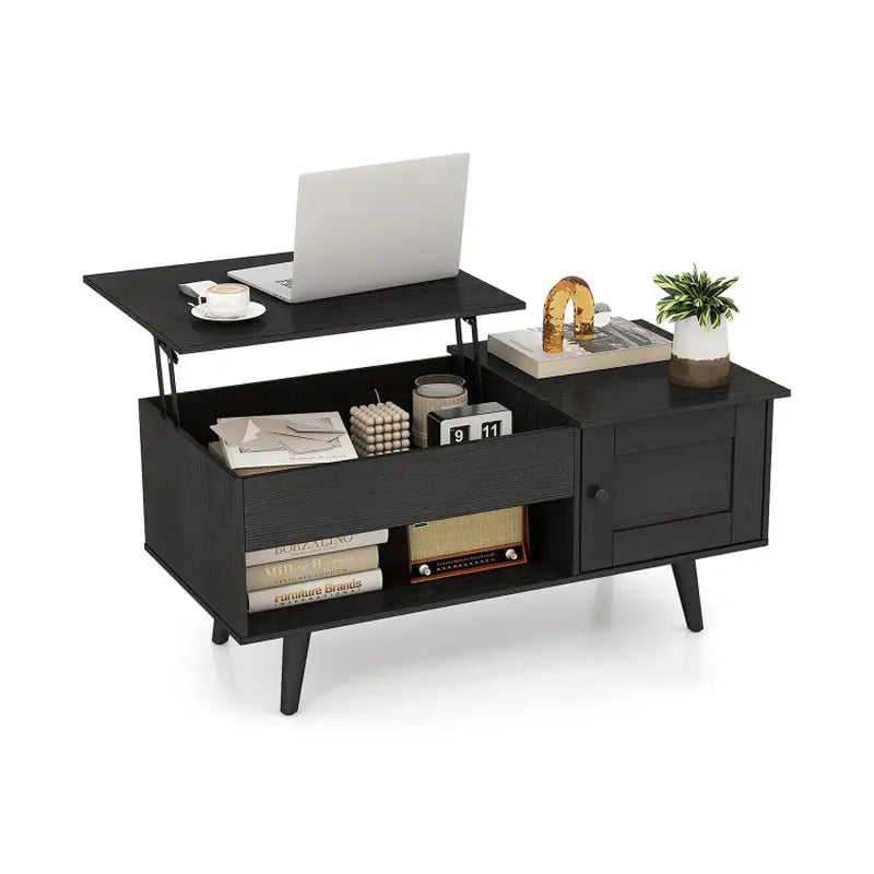 Stylish Black Coffee Table with hidden storage compartment and shelving for organization