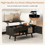 Modern coffee table with hidden storage compartment and sleek black finish