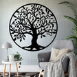 Black Tree of Life wall decal with spreading branches and leaves, removable vinyl wall art