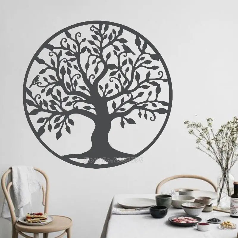 Circular Tree of Life wall decal with intricate branches and leaves for home decor