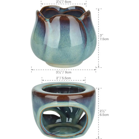 Turquoise Glazed Ceramic Oil Burner with Cutout Design for ceramic wax and aromatic oils