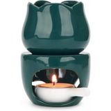 Dark green ceramic oil burner with tea light candle for aromatic wax melts