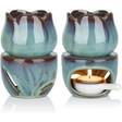 Turquoise Glazed Ceramic Oil Burner with Cutout Design for Aromatherapy and Relaxation