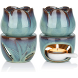 Turquoise Glazed Ceramic Oil Burner with Cutout Design for Aromatherapy and Relaxation