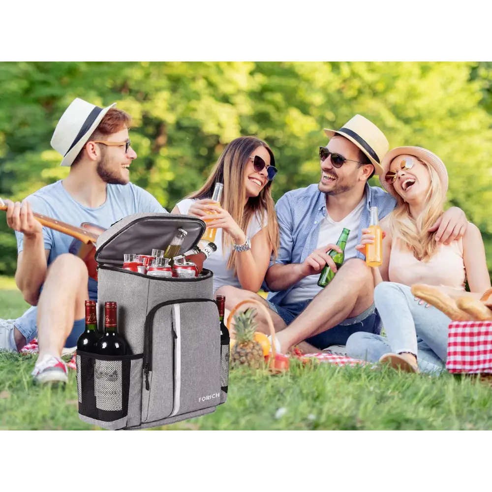 Portable Insulated Backpack Cooler with bottle storage compartments for easy transport