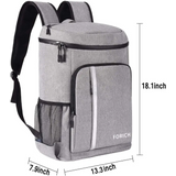 Grey insulated backpack cooler with multiple compartments and mesh side pockets