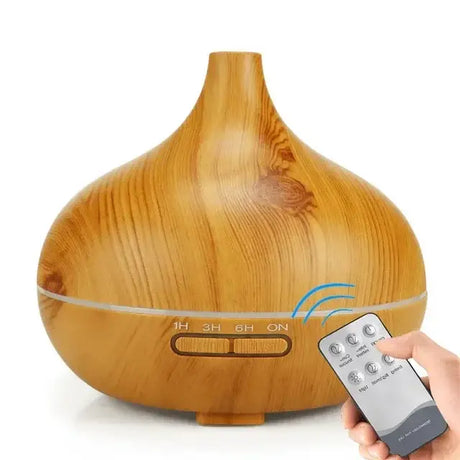 Wood-grain essential oil diffuser with remote control and LED light for aromatherapy