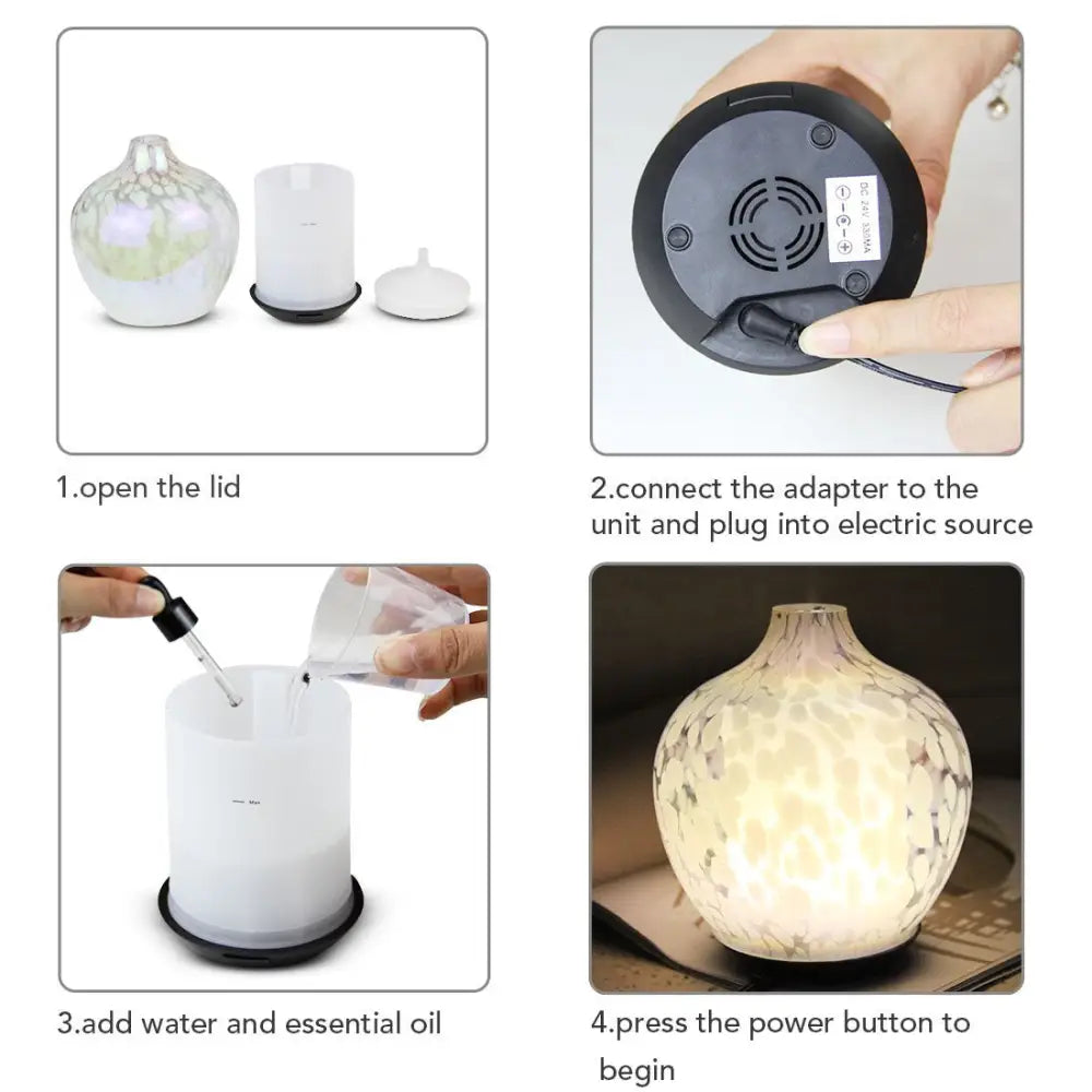 Glass essential oil diffuser with frosted pattern in Ultrasonic Designer Glass Aroma Diffuser