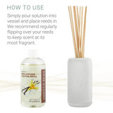 Vanilla Bean Oil Reed Diffuser set with ceramic vessel and vanilla-themed refill bottle